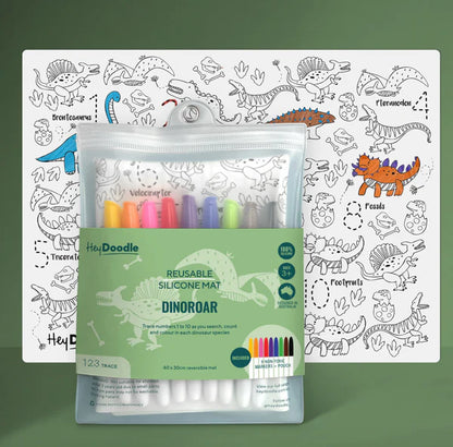 Dinoroar Reusable Silicone Playmat + Pens